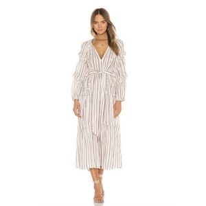 Ulla Johnson Cream Metallic Striped Ruffle Tiered Maxi Dress Womens 4